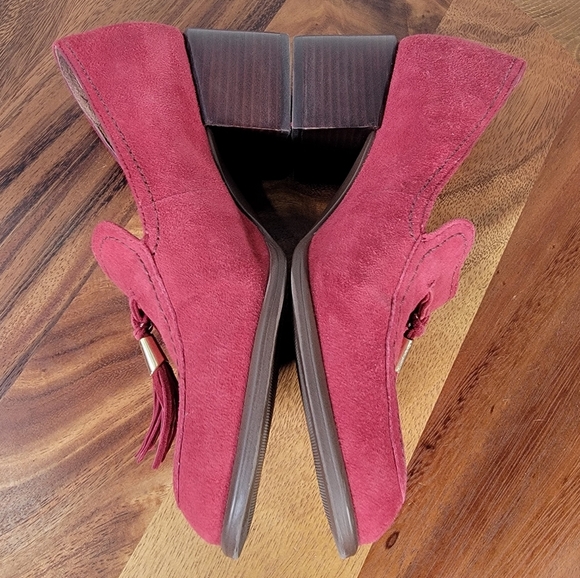 Naturalizer Trixie Red Suede Loafers Women's Size 7 Block Heel Tassels - Picture 9 of 12